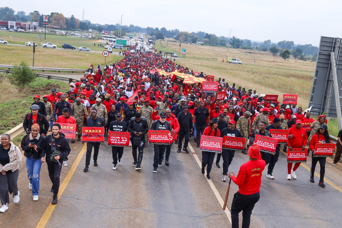 The EFF in Gauteng is marching to the Kleinfontein settlement in Tshwane, protesting what it calls ongoing racial segregation and economic exclusion .