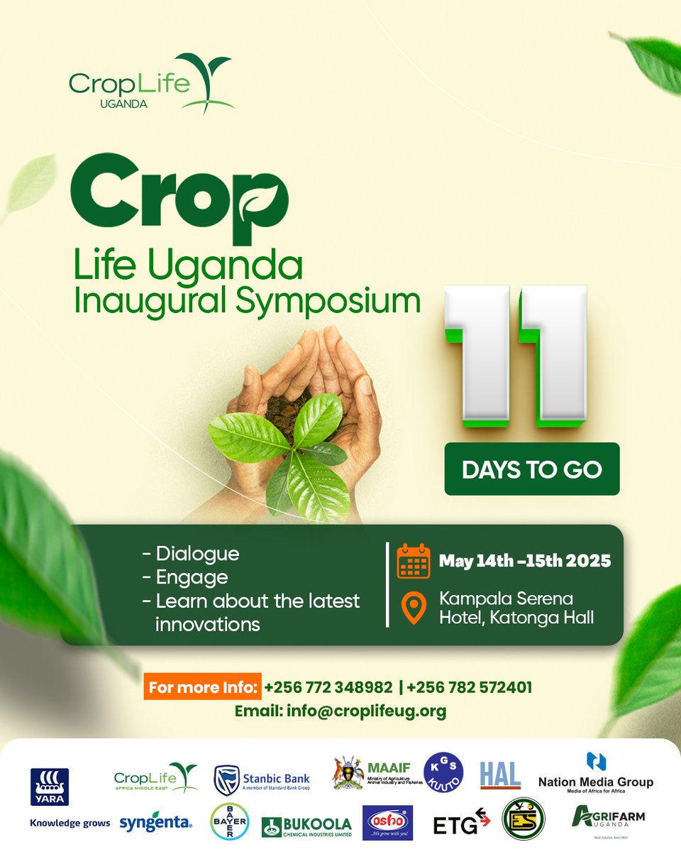 Only 11 days to go! Get ready for the CropLife Uganda Inaugural Symposium, where innovation meets sustainability in agriculture.

Don’t miss this landmark event shaping the future of crop protection and food security.

#CropLifeUgandaSymposium2025
#CropLifeUganda