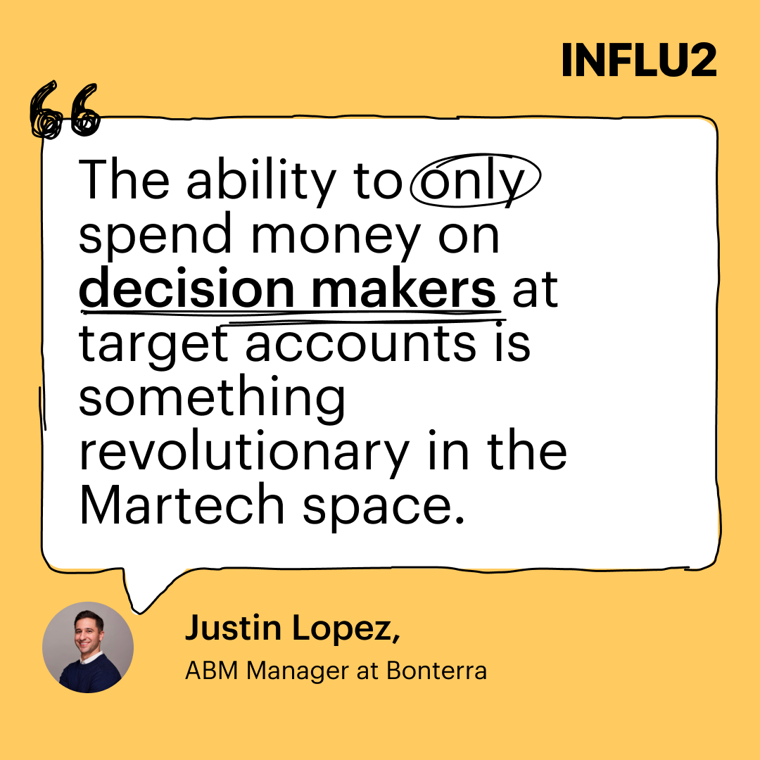 “Influ2 enables our sales team to prioritize outreach to those who engage with our marketing ads, as opposed to taking a spray-and-pray approach.”

Curious what others are saying about Influ2? Read more customer reviews here: bit.ly/438dWf5