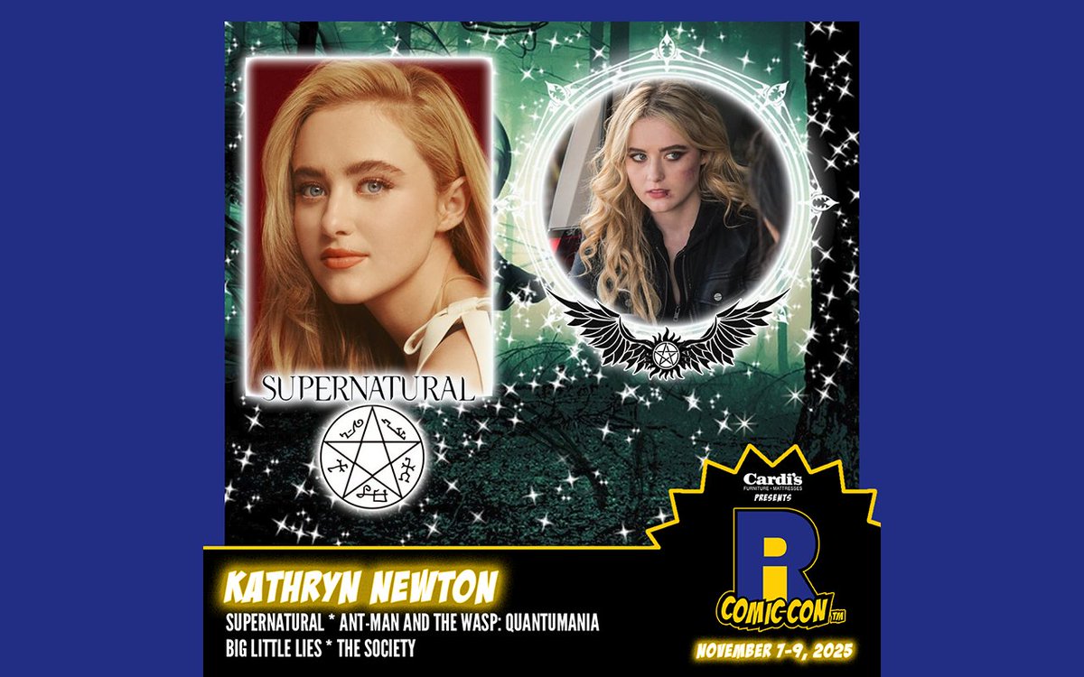 Please welcome <a href="/kathrynnewton/">KATHRYN NEWTON</a> to #RICC2025 at <a href="/The_AMPPVD/">Amica Mutual Pavilion</a> and <a href="/RIConvention/">Rhode Island Convention Center</a>! #Supernatural fans know Kathryn for playing the older versions of Claire Novak. She also played Cassie Lang in Ant-Man and the Wasp: #Quantumania and is known for her starring roles as Louise Brooks in