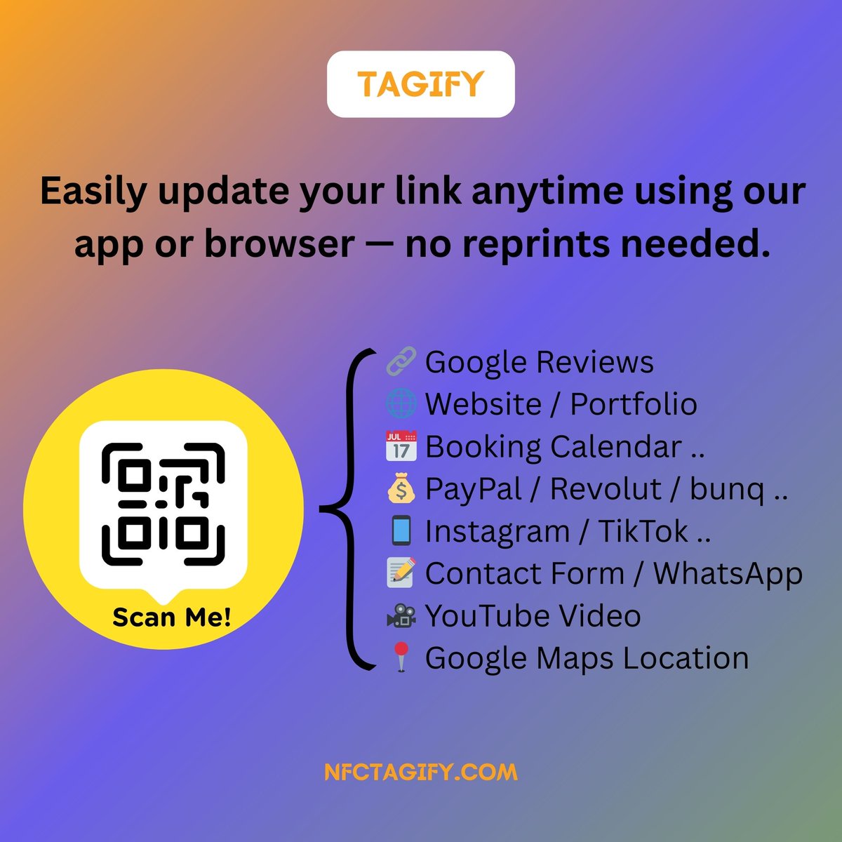 NFCTagify's tweet image. Dynamic QR Codes that evolve with your business—change links anytime with zero reprints!

Read more at: rfr.bz/t75d627

#NFCsolutions #SmartTech