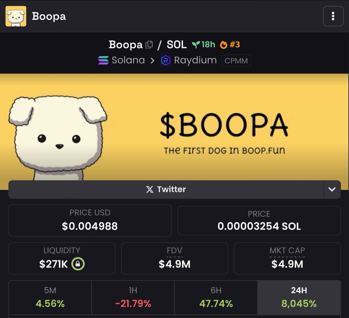 SrPetersETH's tweet image. Your last chance getting a sub $5M market cap entry.
Enjoy it while it lasts.
The first dog in @boopdotfun is aboult to melt faces.
HIGHER 🚀🔥