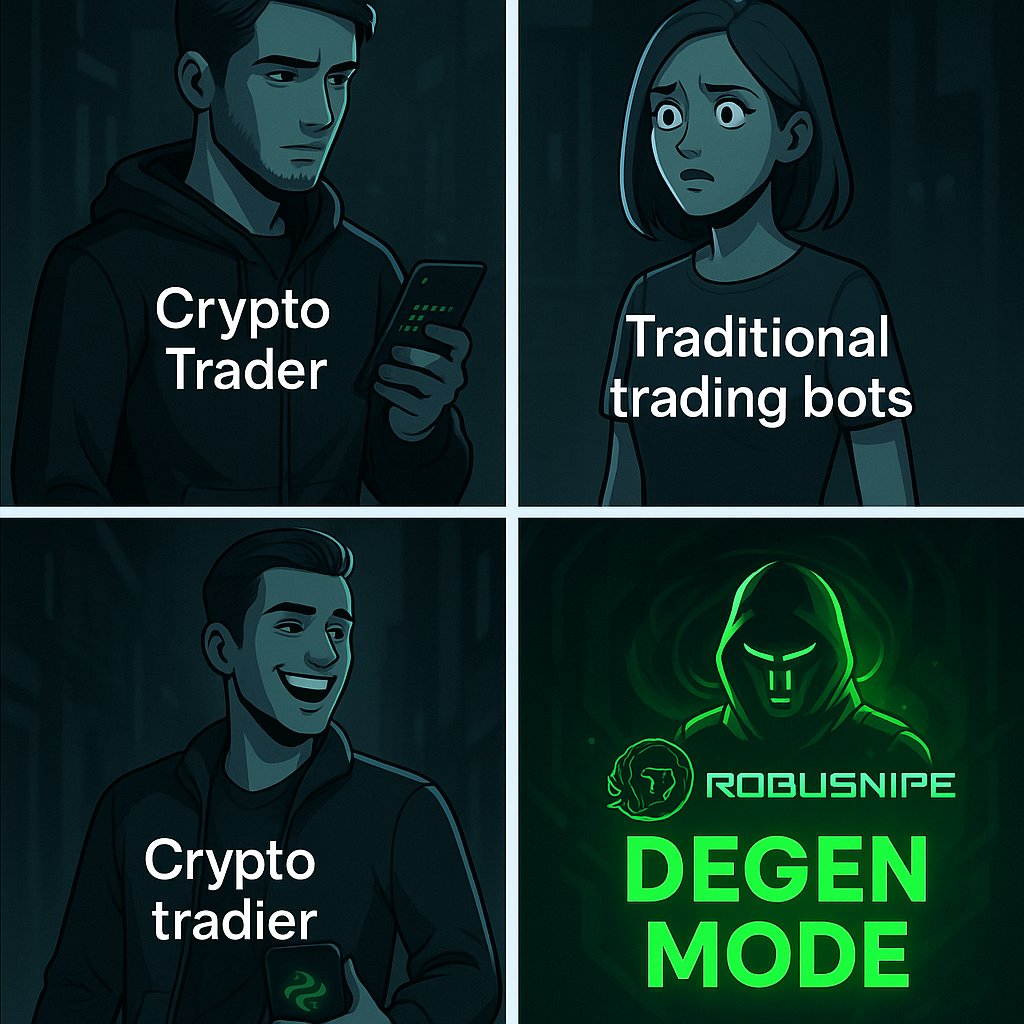 jameelkhamees0's tweet image. &amp;gt; When you&apos;re done playing it safe and ready to trade like a beast…
RobuSnipe&apos;s Degen Mode is here  full-throttle, sniper-precision trading for true degens.
No more weak trades. Just pure cross-chain domination.

Enter Degen Mode. Own the market.

#RobuSnipe #DegenMode