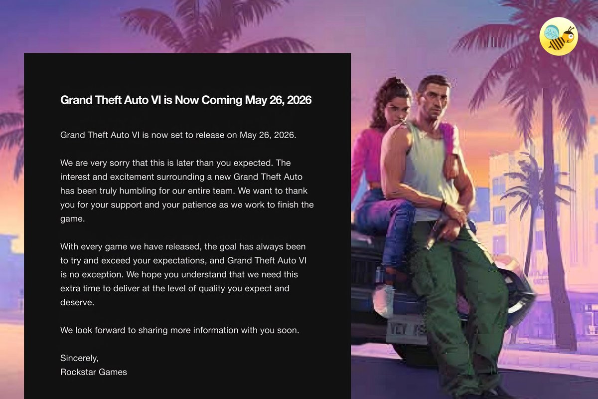 GTA VI LAUNCH DATE IS OUT NOW..
rockstargames.com/newswire
#GTA6 #GTAVI