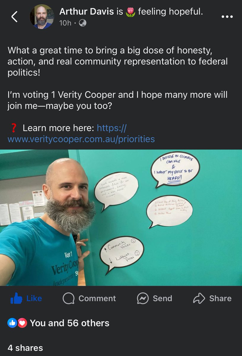 A campaign like mine is about so much more than just the candidate - it’s about remarkable community members who step forward in hope for change. 

One of our team, Arthur, today posted the attached to express his reasons for contributing to this campaign - and why he’s voting