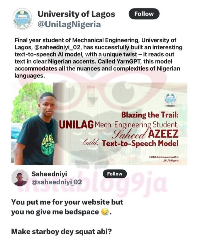 Between the University of Lagos and one of its bright students currently struggling with accommodation.