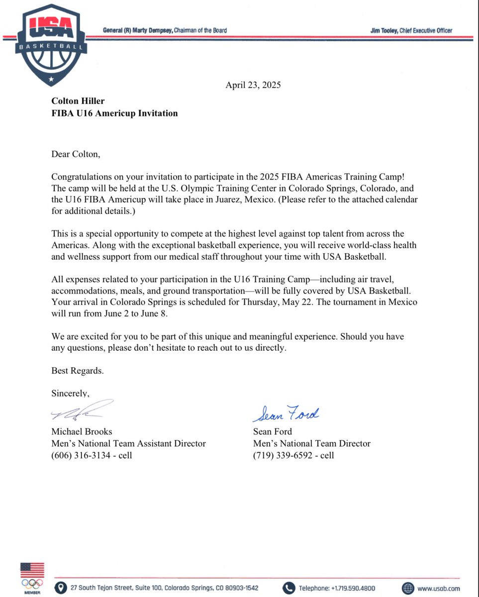 Congrats to our guy Colton Hiller on his invitation to USA Basketball 🇺🇸