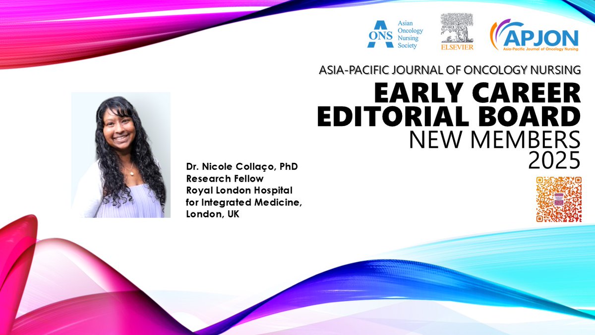 APJON_AONS's tweet image. We are pleased to welcome Dr. Nicole Collaço, PhD,
Research Fellow at the Royal London Hospital for Integrated Medicine, UK, as a new member of the Early Career Editorial Board (ECEB) of APJON.
#OncologyNursing #EditorialBoard #peerreview #cancercare