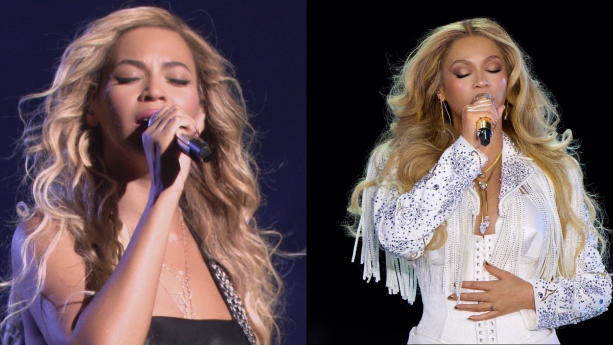 Beyoncé in 2013 and 2025.
