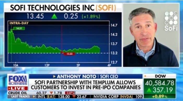 Templum (@templumhq) on Twitter photo āWeāll continue to bring members access to deals that only high-net-worth investors used to get,ā @AnthonyNoto <a href="/SoFi/">SoFi</a> says on <a href="/ClamanCountdown/">Claman Countdown</a> <a href="/FoxBusiness/">FOX Business</a>. In partnership with <a href="/TemplumHQ/">Templum</a>, a new era of private market access is here. #PrivateMarkets hubs.la/Q03kPj040 āWeāll continue to bring members access to deals that only high-net-worth investors used to get,ā @AnthonyNoto <a href="/SoFi/">SoFi</a> says on <a href="/ClamanCountdown/">Claman Countdown</a> <a href="/FoxBusiness/">FOX Business</a>. In partnership with <a href="/TemplumHQ/">Templum</a>, a new era of private market access is here. #PrivateMarkets hubs.la/Q03kPj040