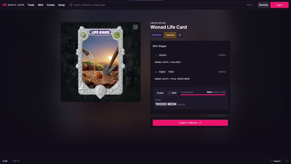 🎉 Life Card Mint Has Officially Ended! 🎉

There was no public sale, as planned from the beginning.

✅ Total Minted: 1,916 Life Cards
📦 Total Supply: Capped at 1,916 NFTs
The only way to get a Life Card now is through secondary marketplaces.

🔜 Staking begins next week — stay