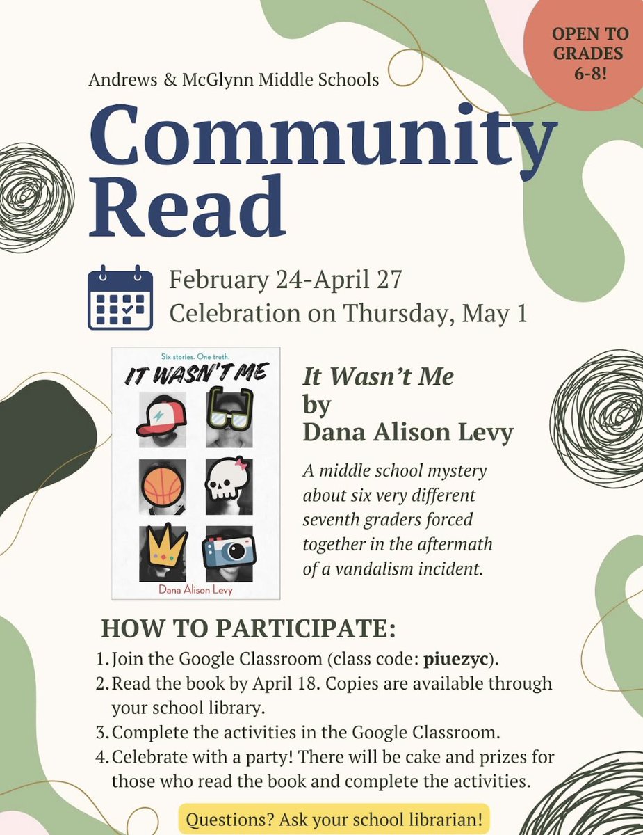 We had a Community Read Celebration. Students had a wonderful time capping off the program with cupcakes and prizes. Thank you to our wonderful librarians, Mr. Campbell (MMS) and Mrs. McGlynn (AMS) for their efforts to inspire our students to develop their love for reading!