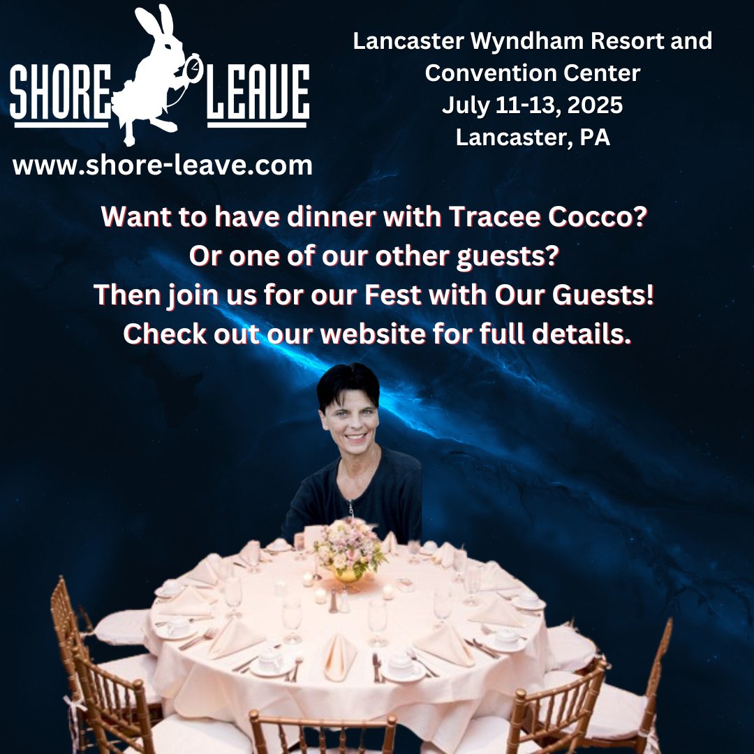 Are you coming to Shore Leave? Want to have dinner with Star Trek guest Tracee Cocco? We still have a couple of seats left at her table at the Fest with our Guest's dinner. Check out the details on our website!
<a href="/realtraceecocco/">Tracee Lee Cocco</a>
#shoreleave45
shore-leave.com/activities/fes…