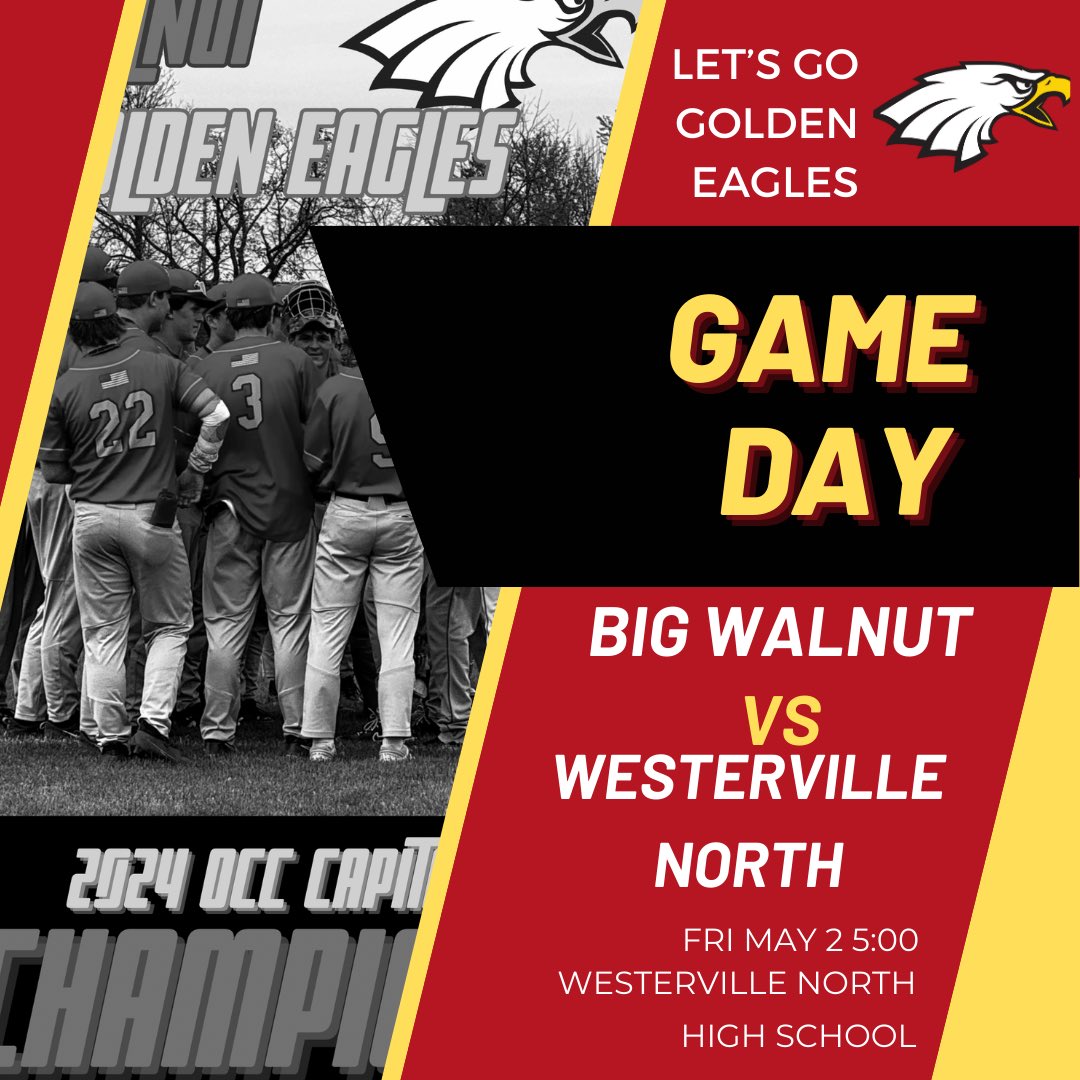 Big Walnut Baseball (@bigwalnutbase) on Twitter photo Game day. End your week with the Eagles as we take on conference opponent Westerville North. <a href="/BigWalnutEagles/">Big Walnut Athletics</a> <a href="/DispatchFrank/">Frank DiRenna</a> <a href="/OHCDBCA/">Central District Baseball Coaches Association</a> Game day. End your week with the Eagles as we take on conference opponent Westerville North. <a href="/BigWalnutEagles/">Big Walnut Athletics</a> <a href="/DispatchFrank/">Frank DiRenna</a> <a href="/OHCDBCA/">Central District Baseball Coaches Association</a>
