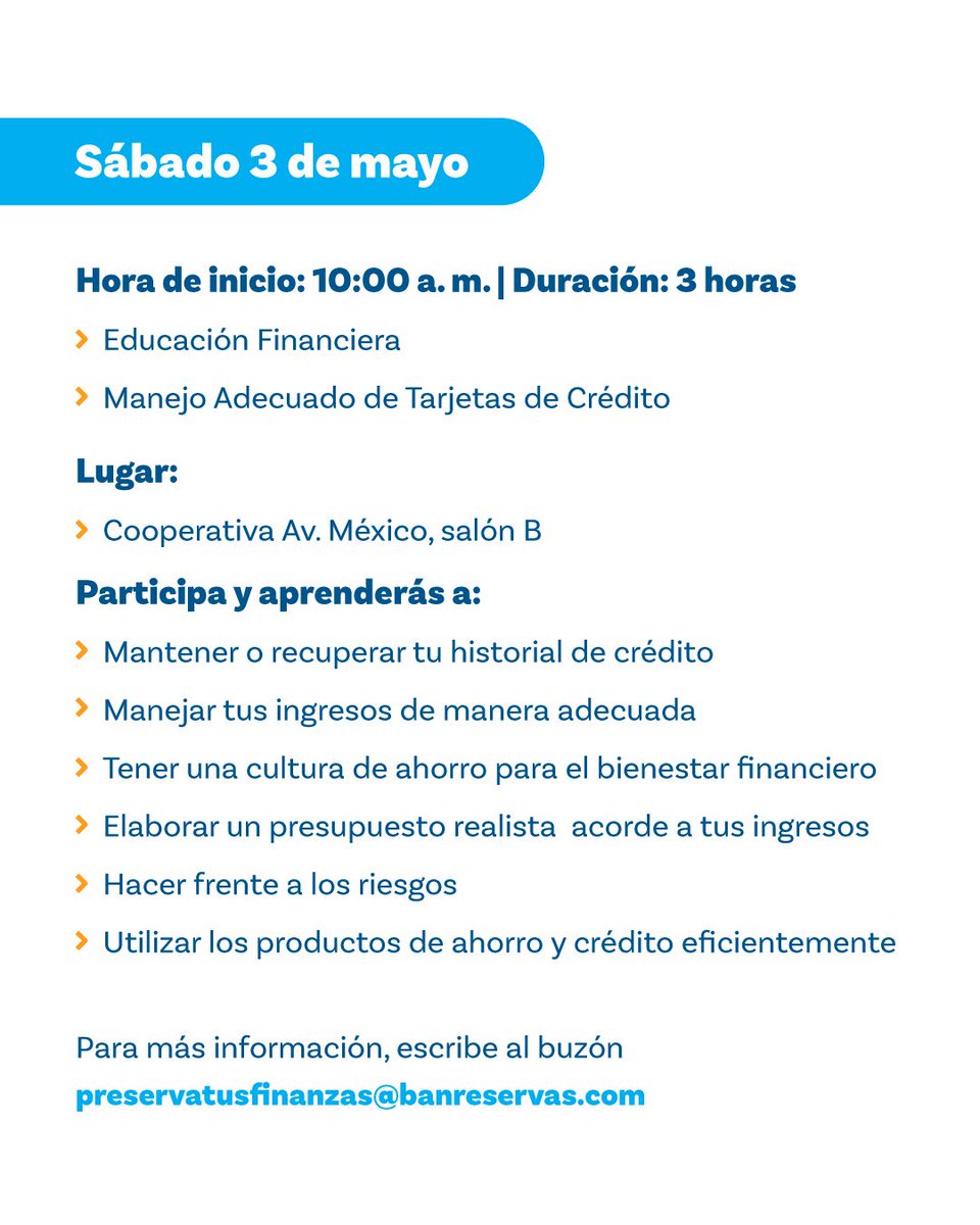 Joel Torres 🇩🇴 (@joeltorresdo) on Twitter photo ¡Atención en prendedores y amigos/as que le gusta aprender todo sobre Finanzas!
Anota la fecha, este sábado 3 de mayo, en <a href="/BanreservasRD/">Banreservas</a> nos invitan a participar en este importante taller gratuito de Educación Financiera.
Agradecer la iniciativa de estas capacitaciones al ¡Atención en prendedores y amigos/as que le gusta aprender todo sobre Finanzas!
Anota la fecha, este sábado 3 de mayo, en <a href="/BanreservasRD/">Banreservas</a> nos invitan a participar en este importante taller gratuito de Educación Financiera.
Agradecer la iniciativa de estas capacitaciones al