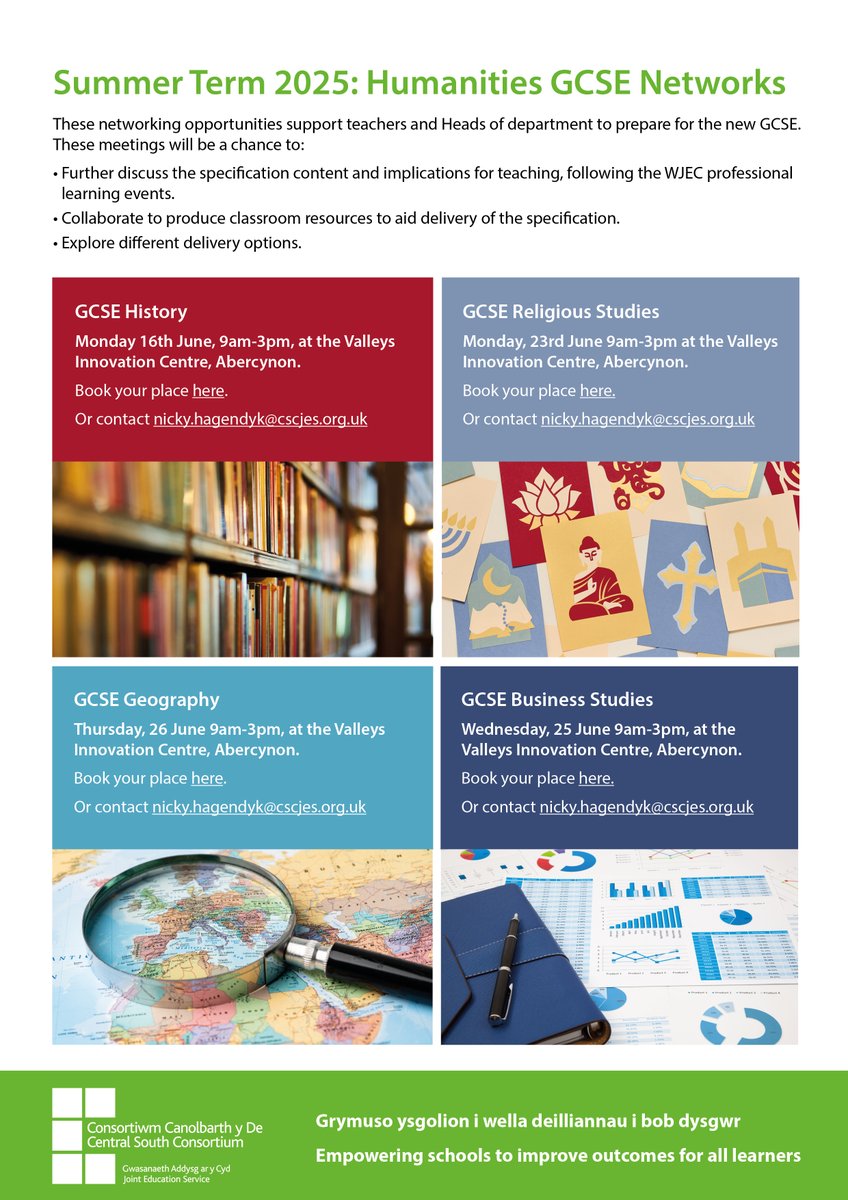 Our summer term GCSE network meetings for Humanities are now available to book. 

Visit our website for more information and to secure your place: ow.ly/rajs50VLUJx