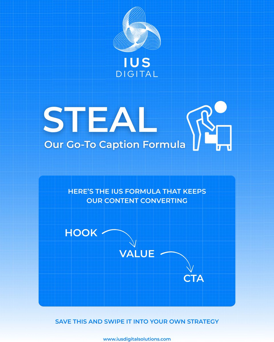_iusdigital's tweet photo. Steal this, seriously.

Our go-to caption formula = HOOK → VALUE → CTA.
It’s how we keep our content converting—and now it’s yours.

Save it, share it, and start writing captions that work.

#ContentStrategy #CaptionTips #IUSDigitalSolutions #ContentWriting #DigitalMarketing https://t.co/ef9GMr08Co