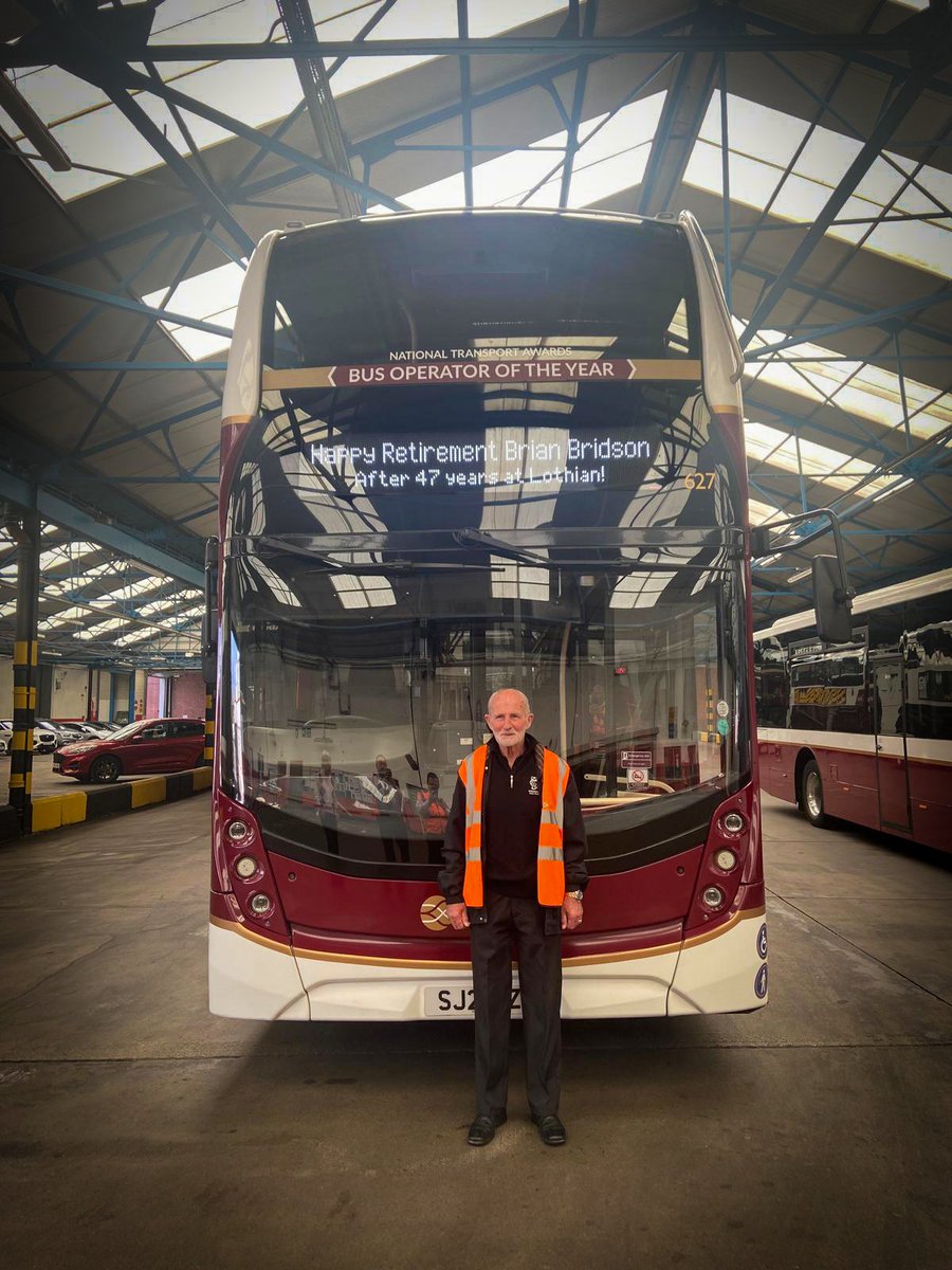 Today we're saying a fond farewell to one of our longest serving colleagues, Brian Bridson!

Brian has been a bus driver for Lothian for 47 years and today is his last day at Longstone.

Thanks for all your service, Brian - we hope you have a long, happy retirement!