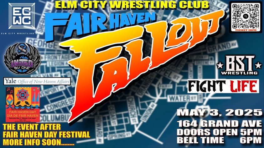 This Saturday #BSTWRESTLINGxECWC present #FAIRHAVENFALLOUT tickets available now! bstwrestling.com

#bstwrestling #FAIRHAVENDAYFESTIVAL #ECWC
