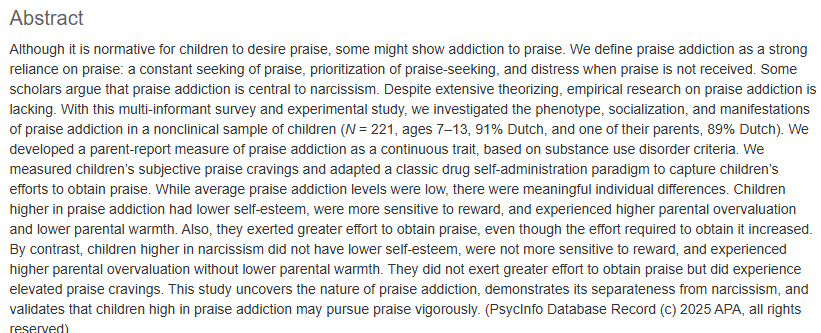 Researchers make the case that children can be addicted to praise psycnet.apa.org/record/2026-09…