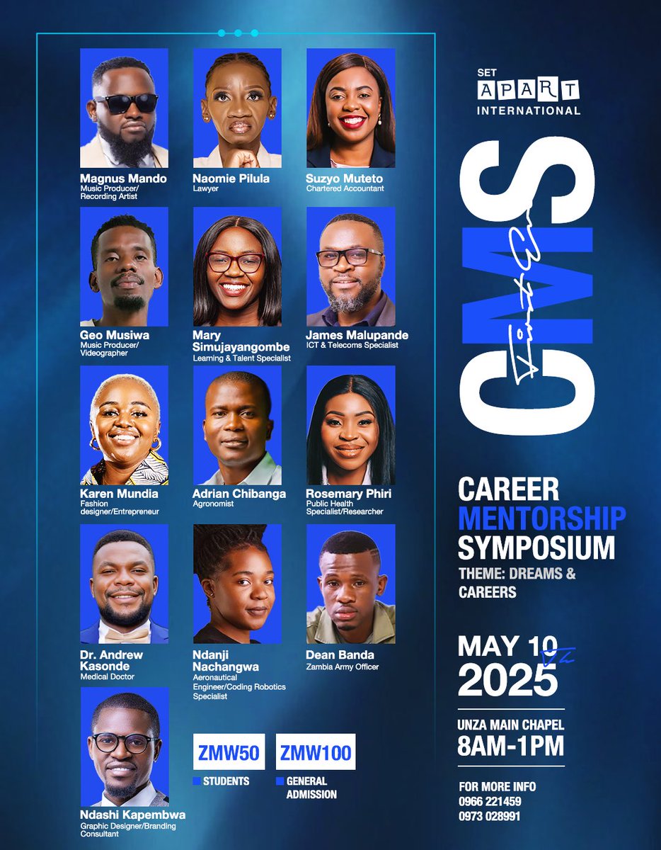 HOW DO I THRIVE AT A JOB I DON’T ENJOY DOING?

What next after graduation 
📅 Date: 10th May 2025
🕗 Time: 08:00 – 13:00
📍 Venue: UNZA Side Chapel

Pupils &amp; Students: K50

General Admission: K100

🔗 Register now: lnkd.in/dpFcGyvC
📞 Info: 0966 221 459 or 0973 028 991