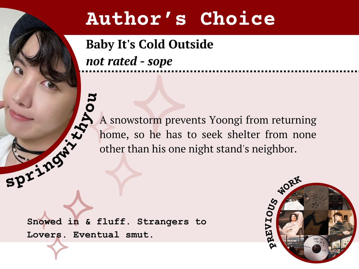 ✥ Read more from moodboard writer, sopita!

I bet you adored the convos in [Of All The People In The World (It Had To Be You)] by <a href="/springwithyou7/">sopita⁷ ⋆</a> And if you're looking for another #sope fic, then give [Baby It's Cold Outside] a try!  

🖇️ao3.org/works/61204537