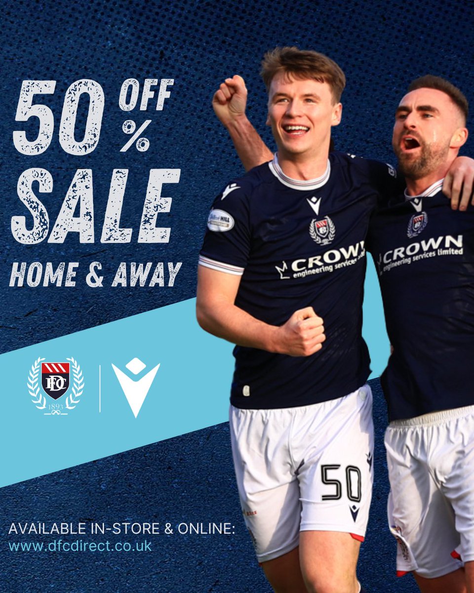 🎯 Matchday Ready For Half the Price!

Get 50% OFF on 24/25 Home &amp; Away Kits – including our limited edition unsponsored shirts.

🎽 Available now: dfcdirect.co.uk/collections/cl…

📍 In-store &amp; online – while stocks last!

#Dundee1893 #DFCDirect #TheDee