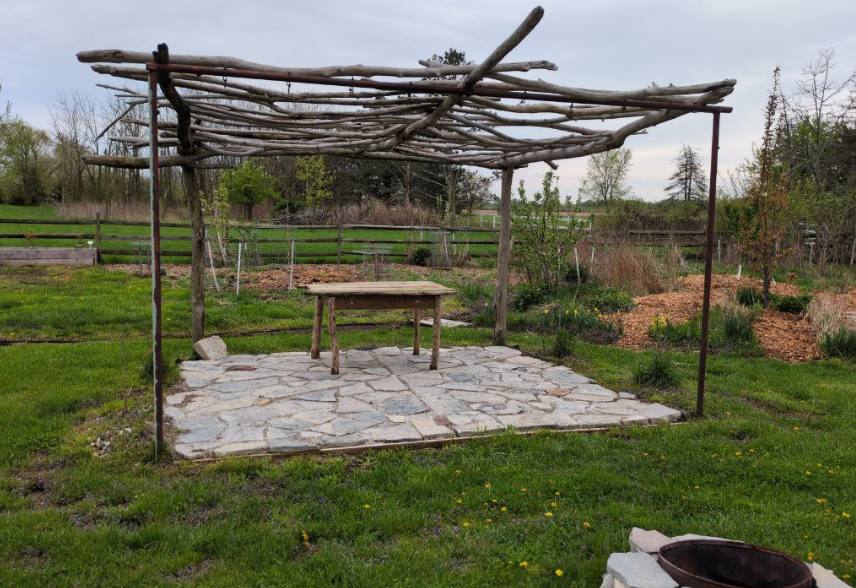 Huge shout out to all the people (and I don't condone this, just saying thanks) who let lumber float down rivers and through the great lakes to land on shores near me that I get to collect and build our pergola and table... few more finds and I'll have the benches!