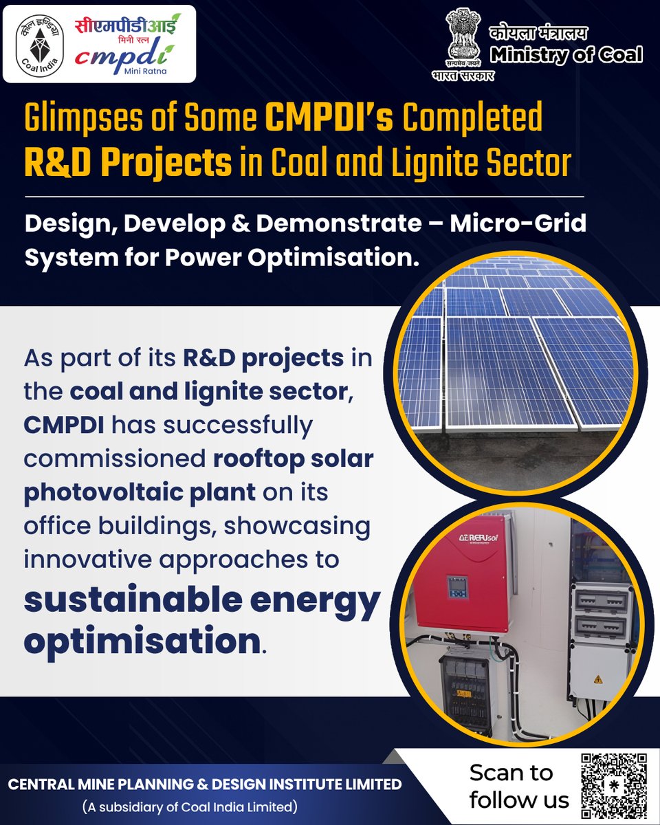 cmpdil's tweet photo. Glimpses of Some CMPDI’s Completed R&D Projects in Coal and Lignite Sector
@kishanreddybjp @satishdubeyy
@CoalMinistry @CoalIndiaHQ
#CMPDI #CIL #coal #undergroundmining #innovation #safety #technology #equipment #coaltech #newtechnology