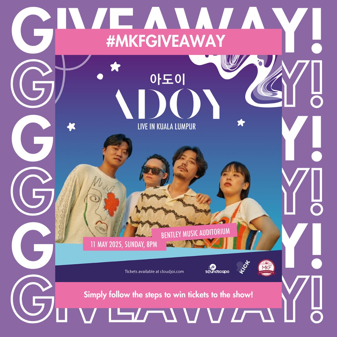 [#MKFGIVEAWAY] Let's dance away the whole night because we are giving away 5 pairs of tickets to ADOY live in Malaysia 2025! 🇲🇾🎟️✨

Simply follow the steps below:
1️⃣ Follow <a href="/SoundscapeMY/">SoundscapeMY</a> &amp; <a href="/msiakpopfans/">Malaysian Kpop Fans (MKF)</a>
2️⃣ ❤️ this post
3️⃣ Quote this post with these hashtags #MKFGIVEAWAY