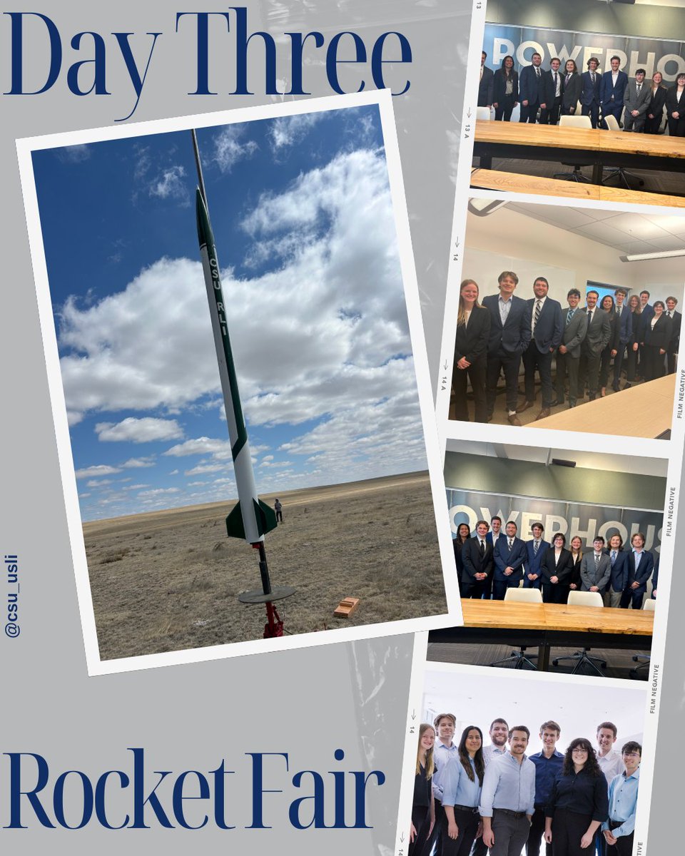 CSU_USLI's tweet image. Day 3 at Competition: Rocket Fair, team photo ops, and final launch prep! We’re taking over the @csumechengr Instagram Story today and tomorrow—don’t miss it!
Launch is scheduled for 9AM CT tomorrow (weather permitting), and you can catch it live!