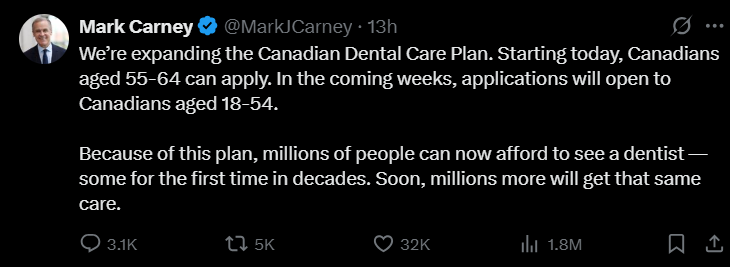 Promise to expand the Canadian Dental Care Plan  ✅

#skpoli #Saskatchewan #DentalCareCA