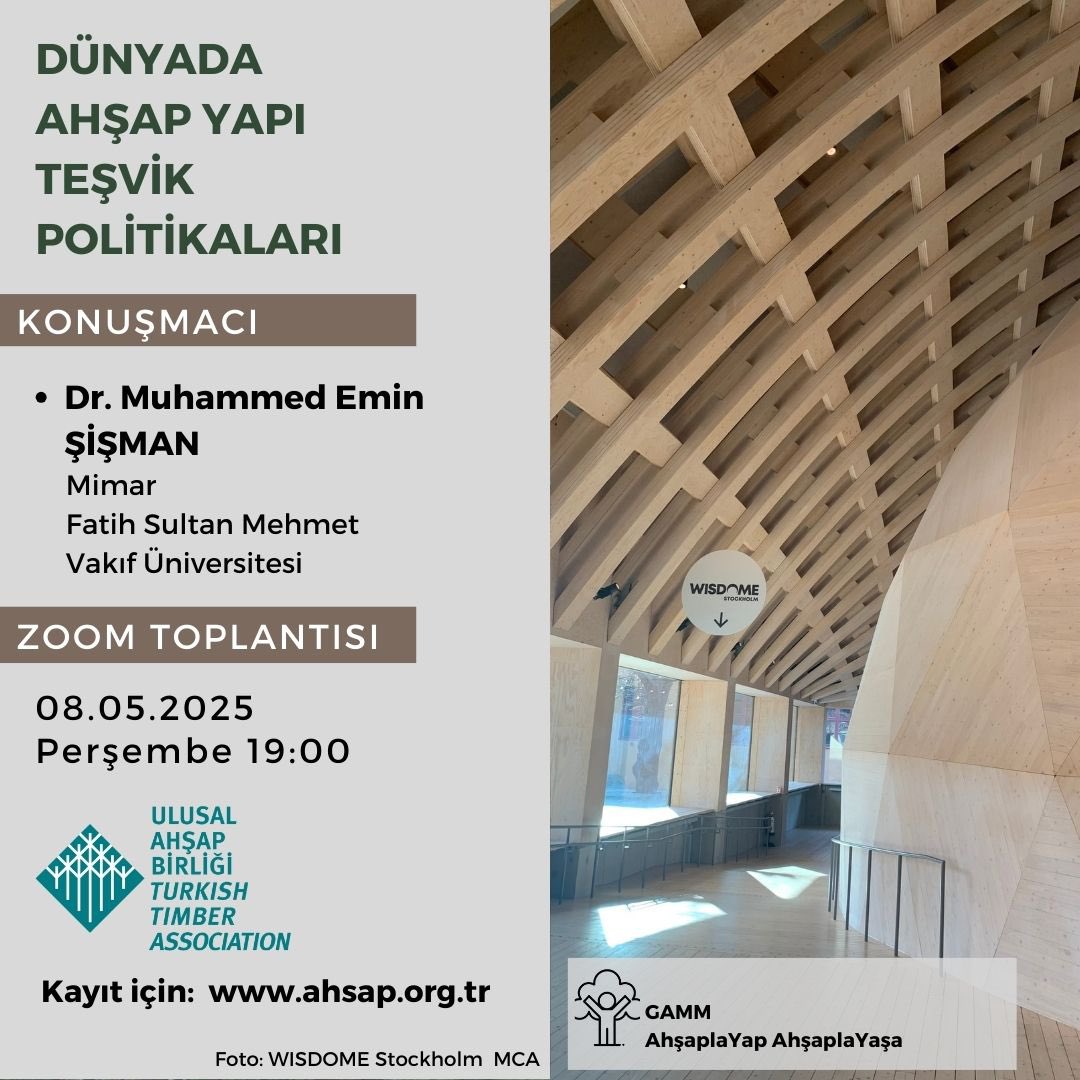 Haftaya Perşembe 8.05.2025 19:00 da AhşaplaYap AhşaplaYaşa AYAY webinar serimizde dünyada hızla yükselen modern ahşap yapıların yayılış serüvenini konuyu araştıran bir akademisyenden dinleyeceğiz.