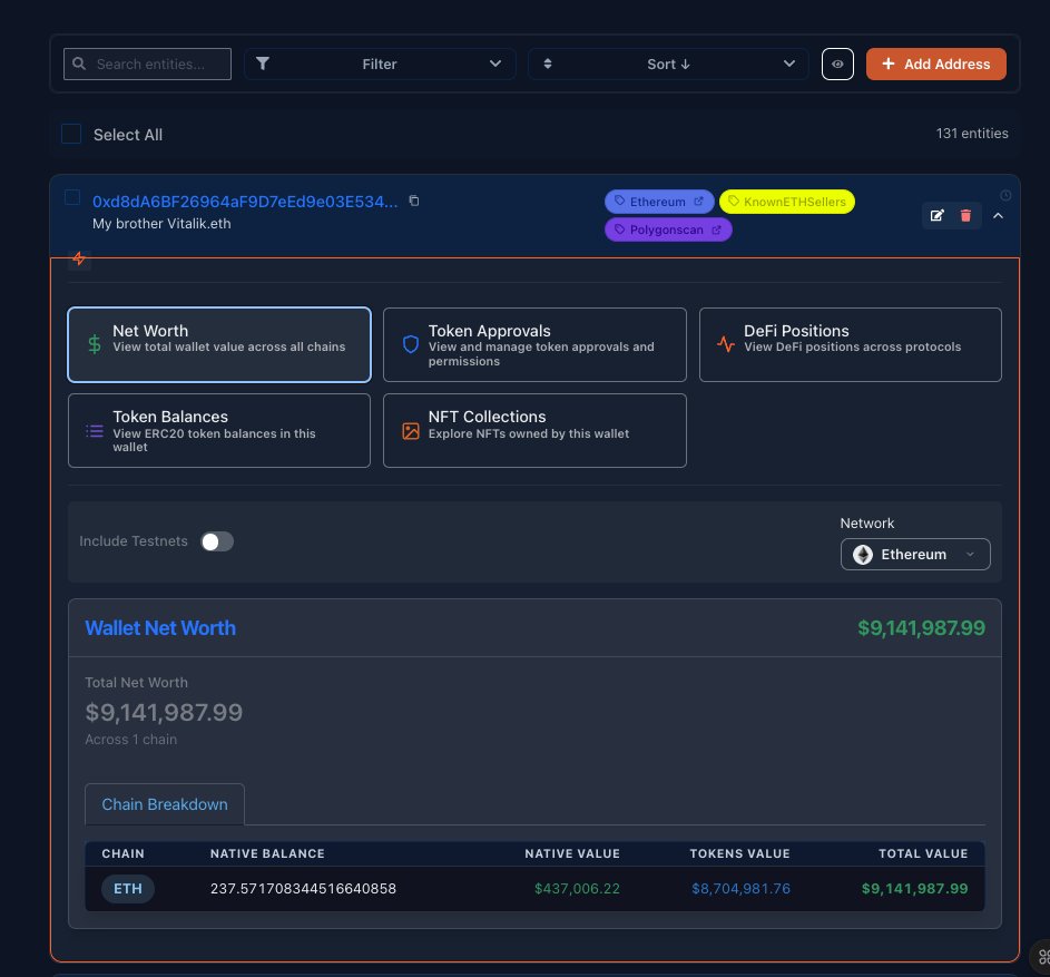 simple_blocks's tweet image. 💡 Track your crypto net worth effortlessly! 

Our new "Wallet Net Worth" feature shows your total assets across all chains (like $9M on Ethereum) - in one sleek view. 

#Blockchain #Web3

🚀 Try it now!