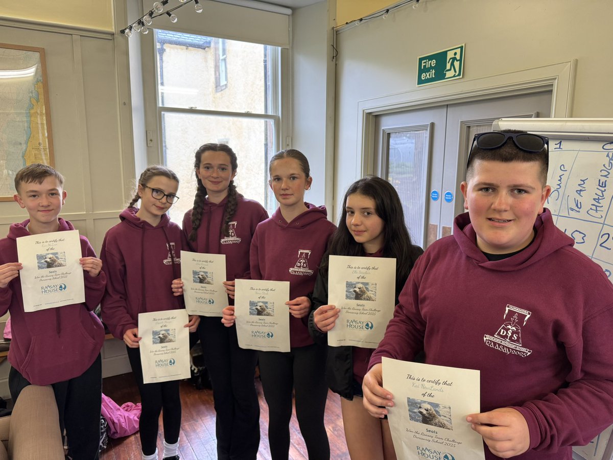 RaasayDrg's tweet image. Seals are the winners of Raasay Trip 2025

1st - Seals 
2nd- Herons
3rd- Buzzards 

Nina, Ella, Elspeth, Elise, Kai N, Kai M 

Well done , great team work :) 
#Raasayhouse #Teamchallenge