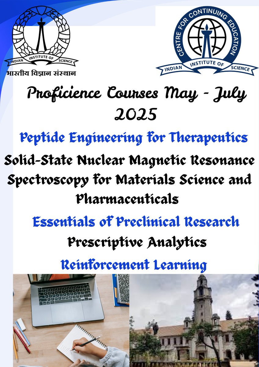 cce_iisc's tweet image. 𝗖𝗖𝗘–𝗣𝗥𝗢𝗙𝗜𝗖𝗜𝗘𝗡𝗖𝗘 𝗖𝗢𝗨𝗥𝗦𝗘𝗦 (𝗠𝗔𝗬–𝗝𝗨𝗟𝗬 𝟮𝟬𝟮𝟱)

Utilize your engineering knowledge or professional experience to pursue opportunities in emerging technological fields.

Know more: cce.iisc.ac.in/cce-proficienc…

#IIScBangalore #CertificationCourse #onlinecourse