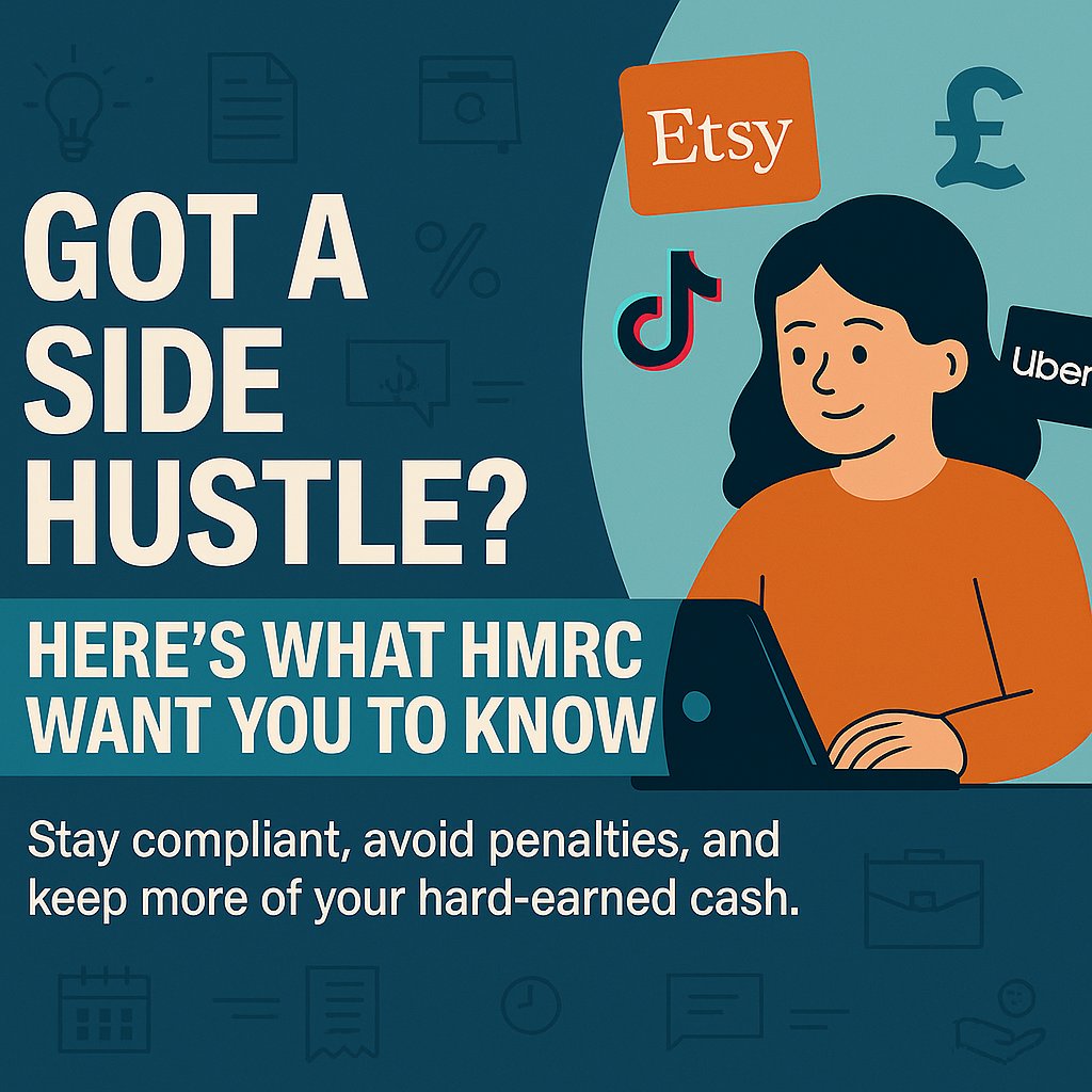 Got a side hustle? 🎯 If you earn over £1,000, HMRC wants a piece! Stay tax-smart with our simple guide and keep your hustle stress-free. 💼✨
#SideHustle #TaxTips #HMRC #SelfEmployed #StayCompliant #UKTaxes