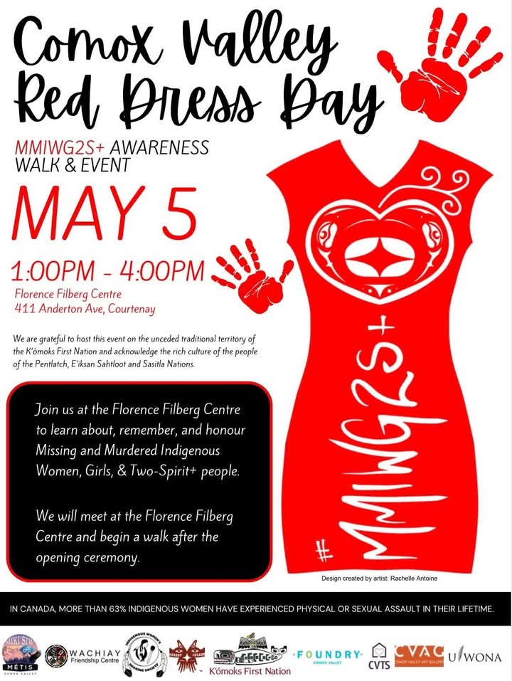 NWAC_CA's tweet image. COURTENAY, BC❤️

Today, we honour the lives of Missing and Murdered Indigenous Women, Girls, and Two-Spirit people. 

This is not history-this is now.
Wear Red. Show up, Demand Justice.

#RedDressDay #RedWave #NotOneMore #MMIWG #MMIWG2S+