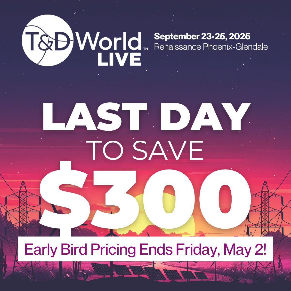 🚨 FINAL HOURS!
Save $300 on T&amp;D World Live registration — Super Early Bird pricing ends TONIGHT at 11:59pm
🎟️ events.tdworld.com/2025/registrat…
#TDWorldLive #GridModernization #UtilityLeadership