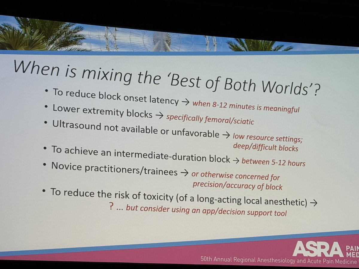 #ASRASPRING25 #ASRA50 Summary slide on PRO mixing LA <a href="/ASRA_Society/">ASRA Pain Medicine</a>