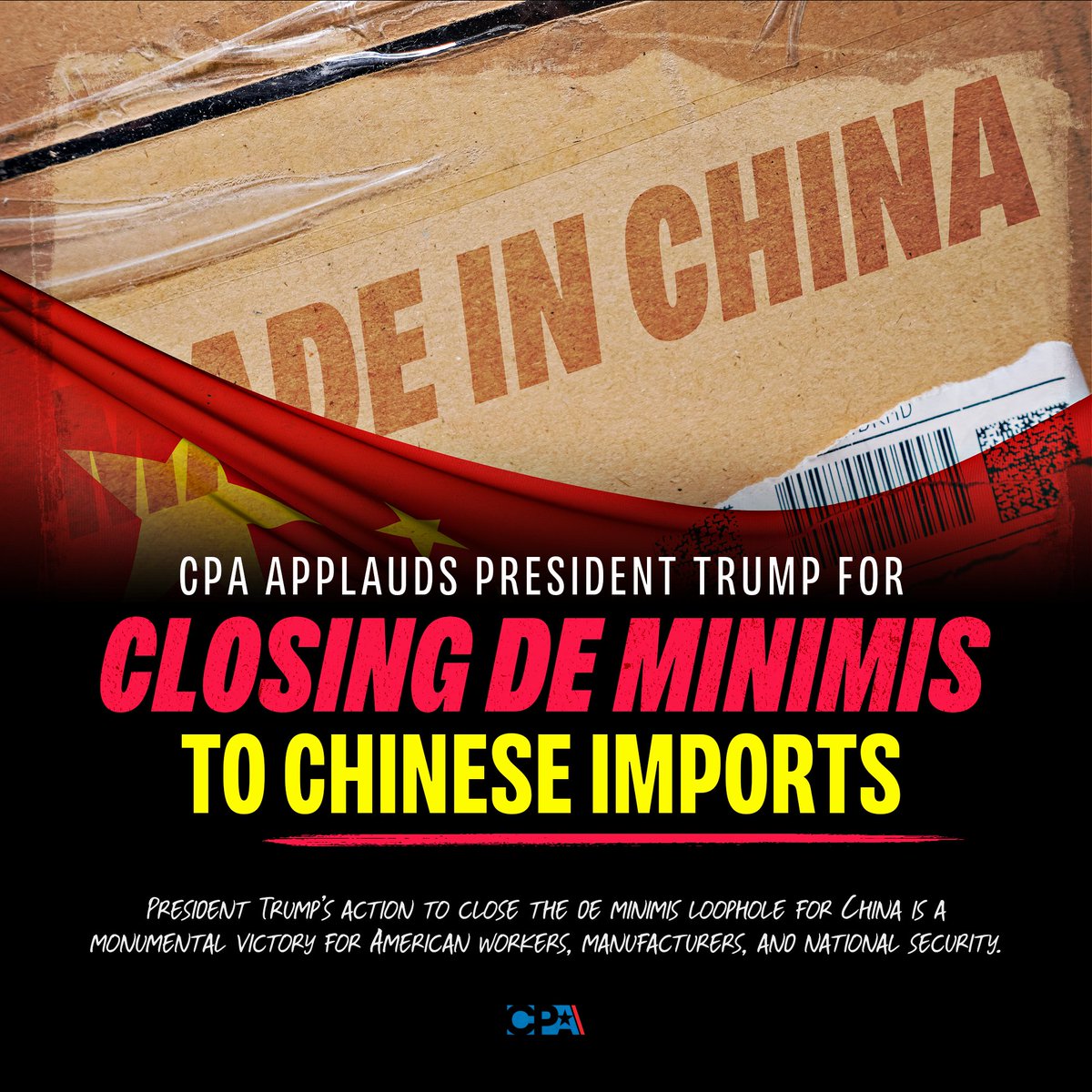 For years, China has exploited the de minimis loophole to flood our market with untaxed, uninspected, often dangerous goods—including counterfeit products &amp; fentanyl precursors—undermining U.S. industries &amp; endangering our communities.

That stops today.

tinyurl.com/wkemee3r