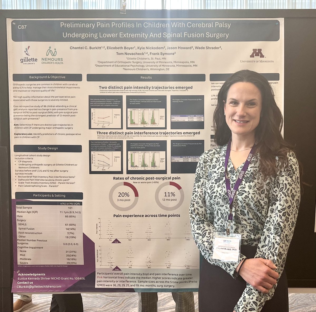 Pain & Intellectual/Developmental Disabilities (@piddsig_iasp) on Twitter photo PIDDSIG officer <a href="/CCBurkitt/">Dr. Chantel C. Burkitt</a> presented poster on novel surgical #pain profiles and rates of chronic postsurgical pain in #CerebralPalsy at #USASP2025 PIDDSIG officer <a href="/CCBurkitt/">Dr. Chantel C. Burkitt</a> presented poster on novel surgical #pain profiles and rates of chronic postsurgical pain in #CerebralPalsy at #USASP2025