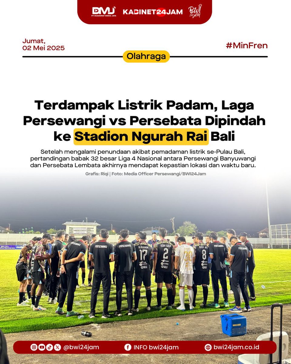 Setelah mengalami penundaan akibat pemadaman listrik se-Pulau Bali, 
Laga tersebut dipindahkan ke Stadion Ngurah Rai, Denpasar, dan dijadwalkan kick-off pada pukul 22:00 WITA, Jumat (02/05/2025) malam atau 23:00 WIB.
