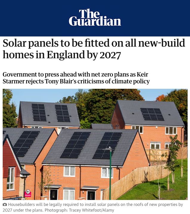 Labour’s plan to fit all new homes with solar panels is a fabulous idea. It will help slash energy bills to the tune of up to £1k a year. This is what the green economy is all about.
 
And it’s actually a ‘back to the future’ move. Labour introduced the zero carbon biome standard