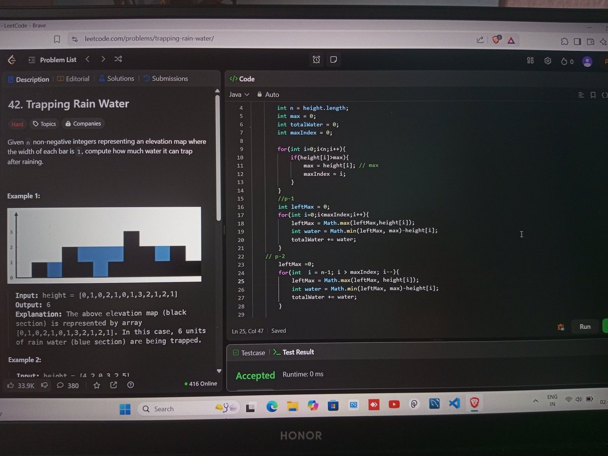 #Day1 of #100DaysOfCode 
Trapping Rain Water💧<a href="/LeetCode/">LeetCode</a>