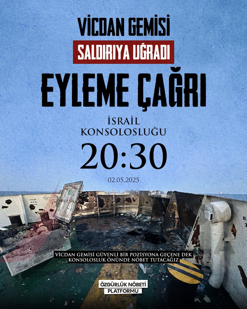 🔴EYLEME ÇAĞRI!

Freedom Flotilla üyesi Vicdan Gemisi (Conscience) Gazze'ye insani yardım götürmek amacıyla hazırlıklarını sürdürürken Malta açıklarında İsrail'in drone saldırısı ile hedef alınarak vurulması üzerine, tüm Filistin Gönüllüsü kardeşlerimizi bu akşam saat 20.30'da