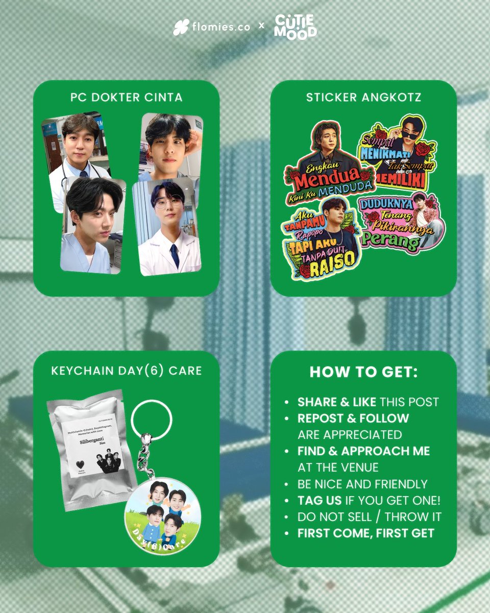 🎸 FREEBIES DAY6 FOREVER YOUNG IN JAKARTA by <a href="/flomiesco/">flomies.co</a> x <a href="/heyoumion/">Mion 🦁 ౨ৎ rest</a>

Di tengah huru-hara konser yang makin banyak gebrakannya, semoga ini bisa bantu myday biar tetap sehat 😗🍀

🗓 03 May 2025
📍 Stadion Madya - GBK
 ⚠️ SUPER limited qty

See you, myday 🍀

#DAY6_3RD_WORLDTOUR