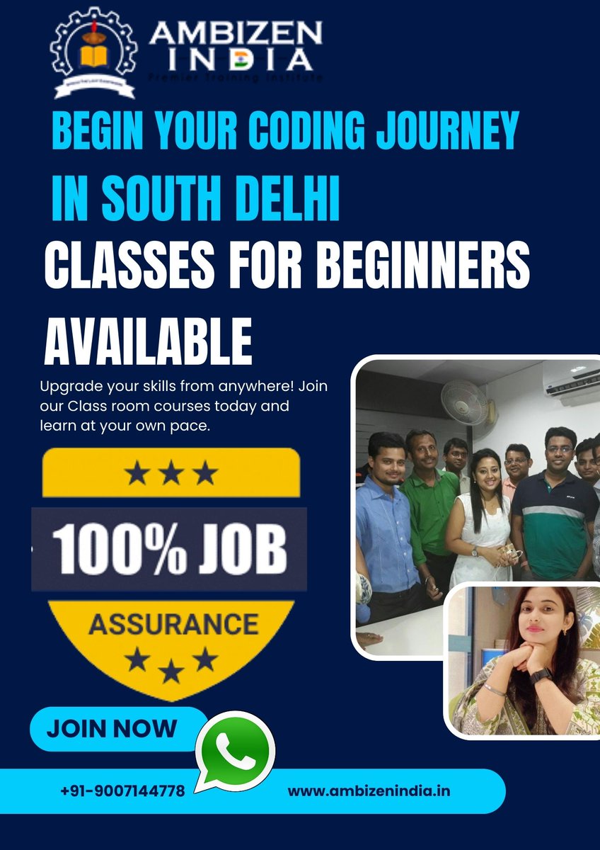 ambizenindia's tweet image. Coding classes delhi. #PythonCourse #JavaCourse #CppCourse #CLanguage #WebDevelopment #PHPMySQL #CodingClasses #MunirkaTech #LearnPython #CodingCommunity #TechSkills #pythonCourseInMunirka #pythonTrainingInstituteInMunirkaDelhi #pythonCourseInDelhi
Call: 9007144778