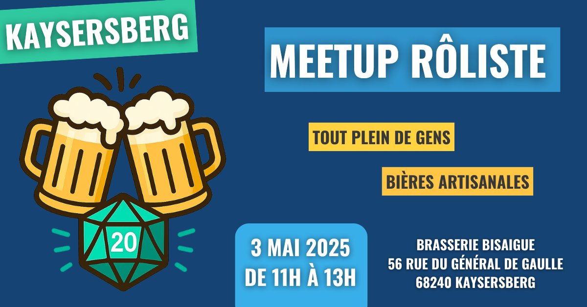 On oublie pas demain, meetup rôliste a la brasserie bisaigue ! 🥰😉