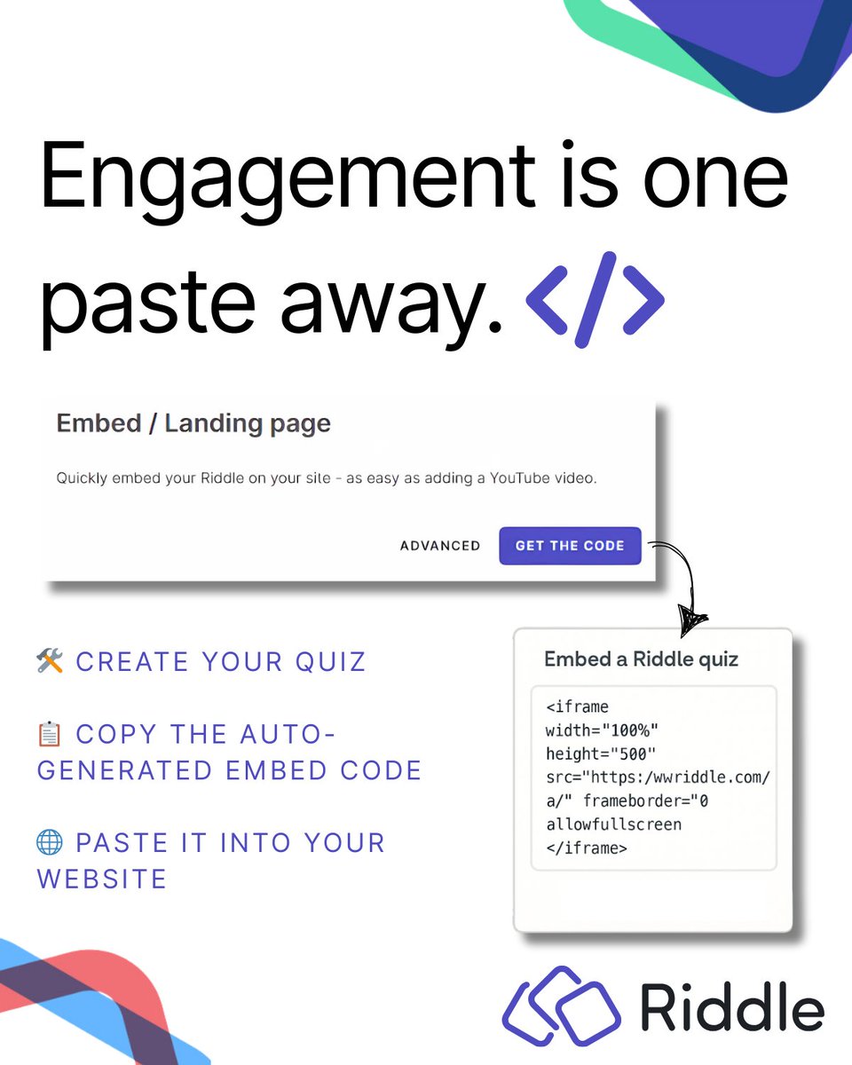 riddleApp's tweet image. If you can copy-paste, you can use Riddle.

No code. No devs. Just quizzes that live on your site in seconds.

🛠️ Create
📋 Copy
🌐 Paste
✅ Done.

#RiddleTech #NoCode #MarketingTools #InteractiveContent #CopyPasteMagic